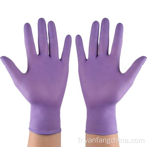 Purple nitrile mitten jetable poudre de poudre gratuite